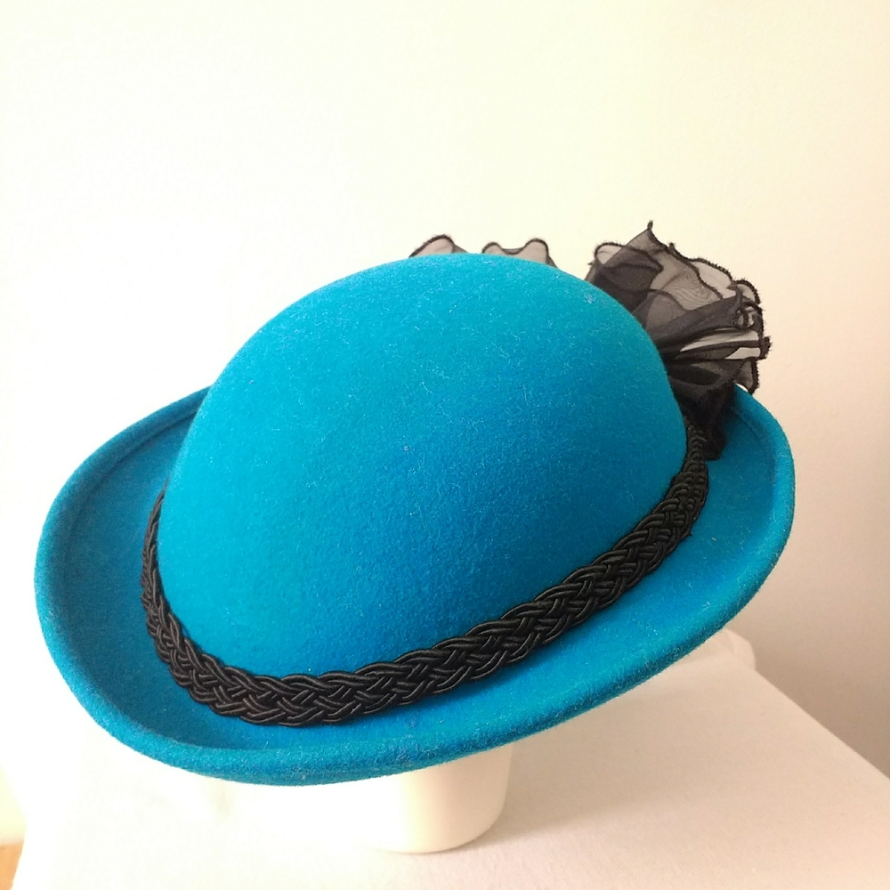 Vintage Derby Hat with Black Braid Accent and a Black Bow